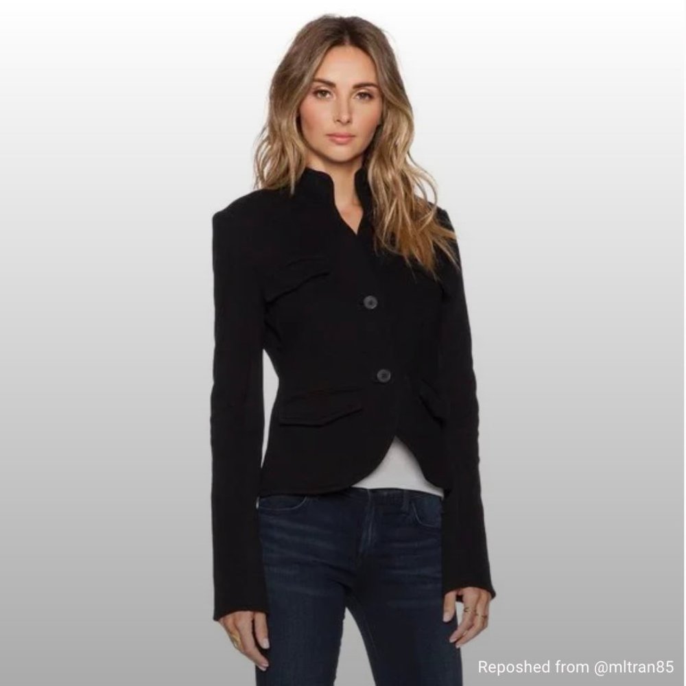James Perse Shrunken Military Jacket Blazer Coat Size 0 Black